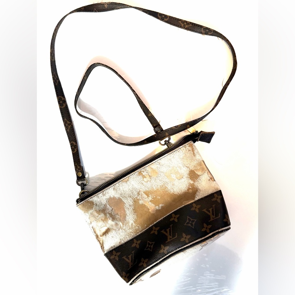 Upcycled Luxury Designer Crossbody Bag - Brown And Cream
